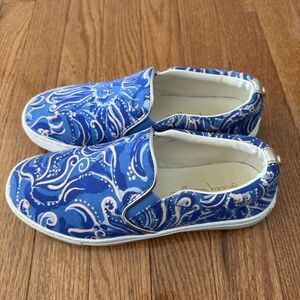 Lilly Pulitzer Julie Sneakers Womens US 7 Slip On Canvas Shoes Blue Pink Paisley